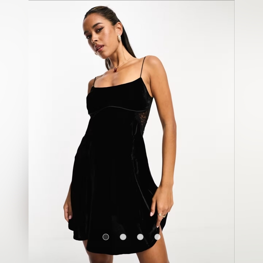ASOS DESIGN Velvet Mini Dress with Lace Insert Detail